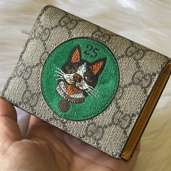 GUCCI GG Supreme Monogram Bosco Patch Card Case Wallet Beige Green - Picture 17 of 17